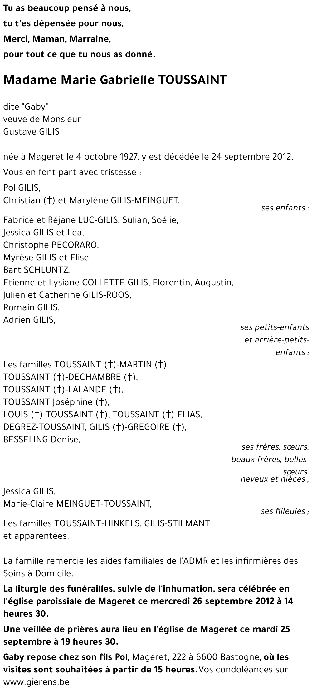 Marie Gabrielle TOUSSAINT