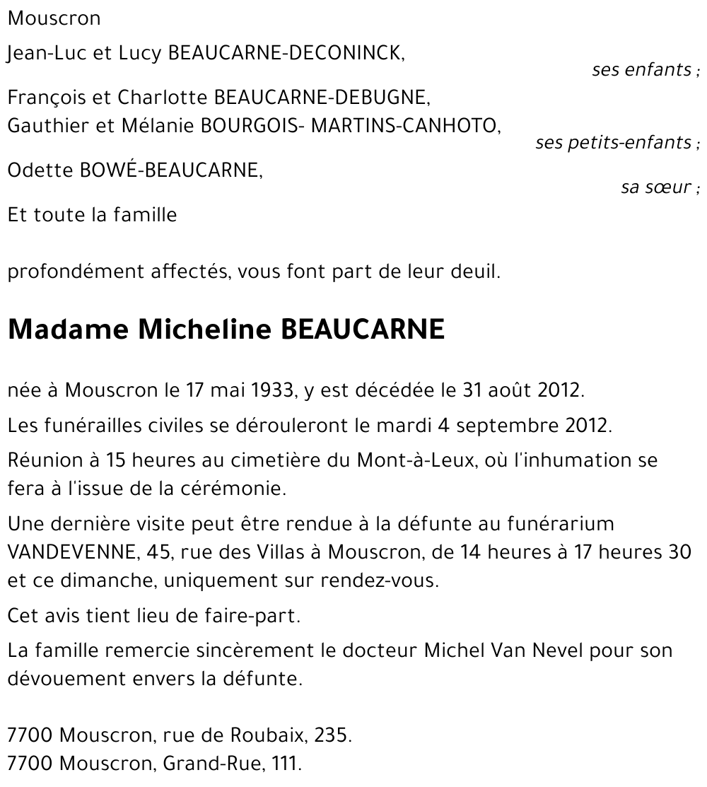 Micheline BEAUCARNE