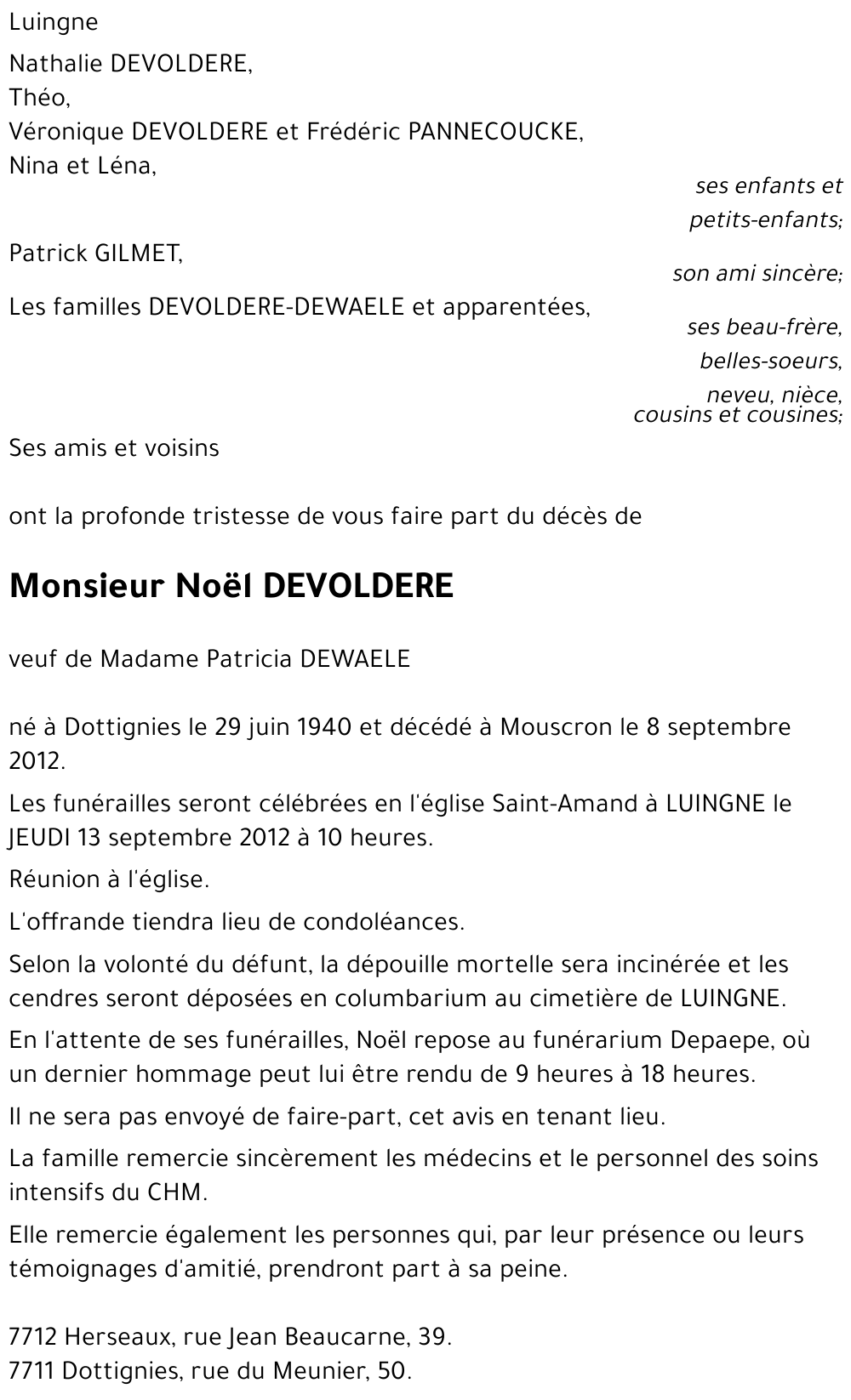 Noël DEVOLDERE