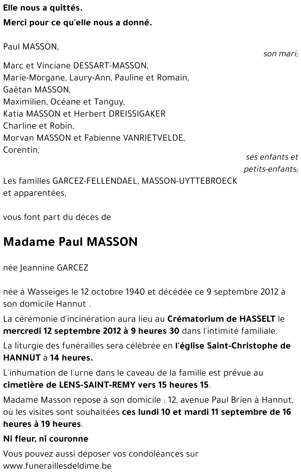 Paul MASSON néé Jeannine GARCEZ