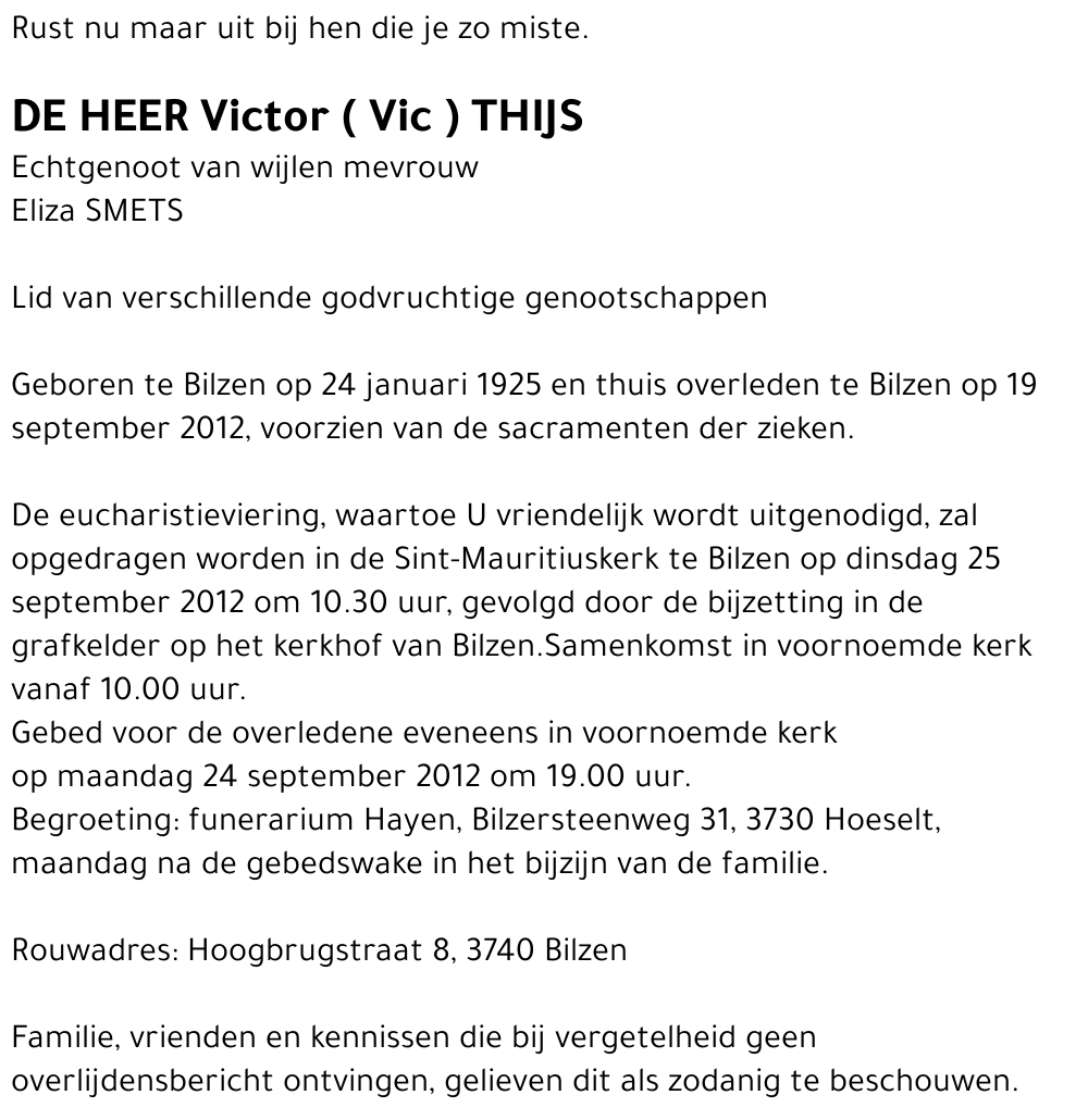 Victor ( Vic ) THIJS