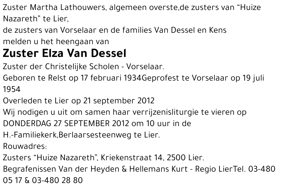 Zuster Elza Van Dessel