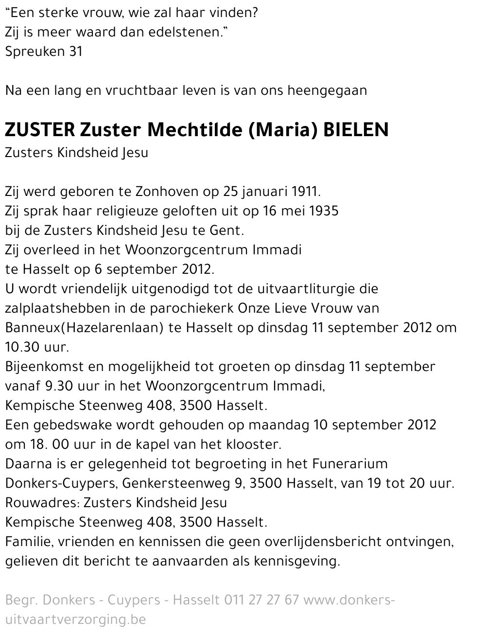 Zuster Mechtilde (Maria) BIELEN