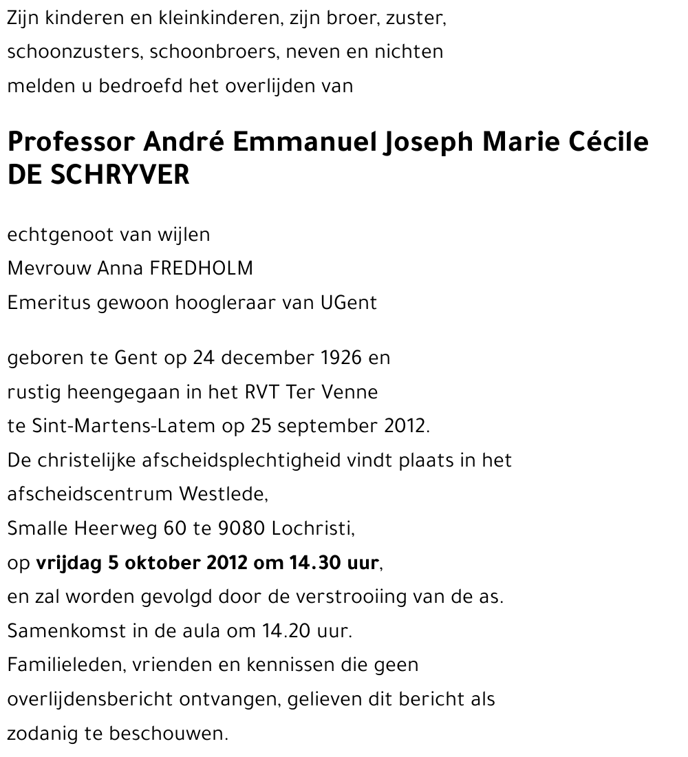 André Emmanuel Joseph Marie Cécile DE  SCHRYVER