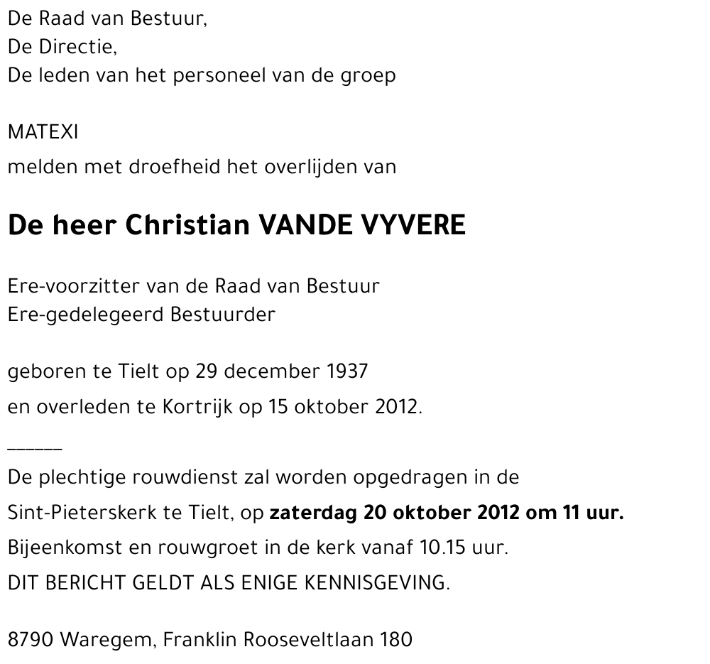 Christian VANDE VYVERE