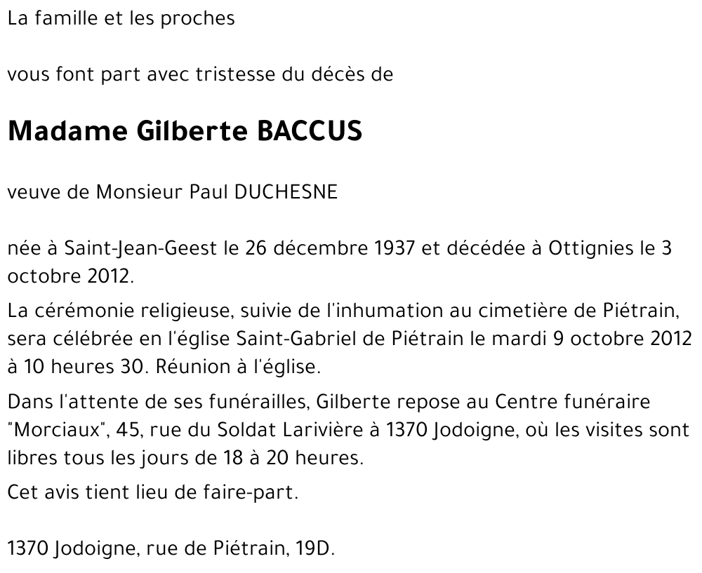Gilberte BACCUS