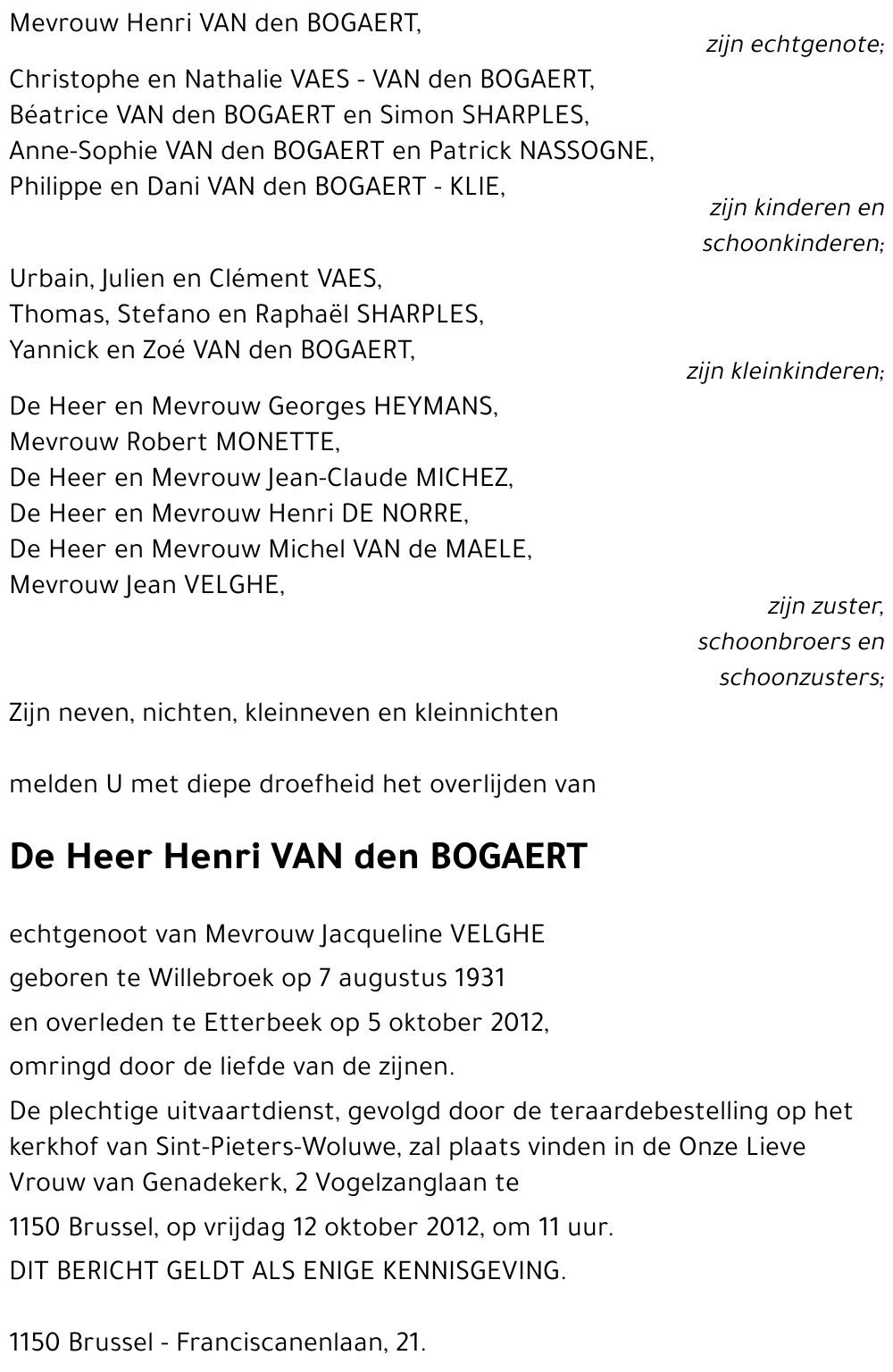 Henri VAN DEN BOGAERT