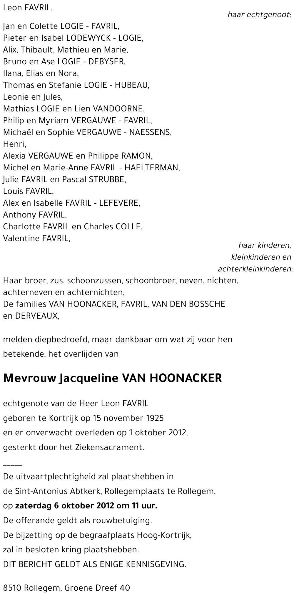 Jacqueline VAN HOONACKER