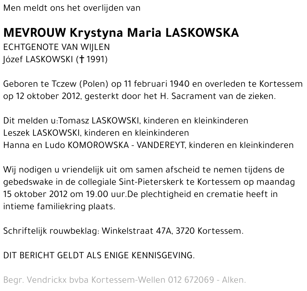 Krystyna Maria LASKOWSKA