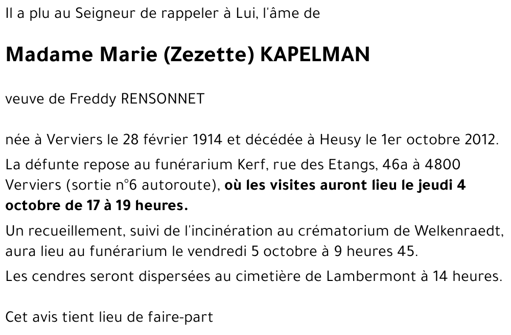 Marie (Zezette) KAPELMAN