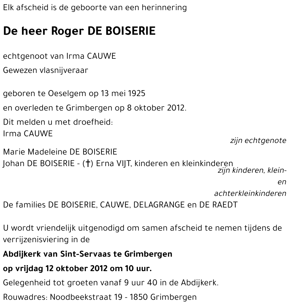 Roger DE BOISERIE