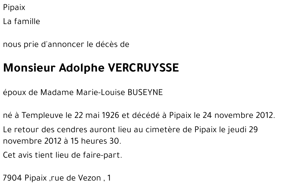 Adolphe VERCRUYSSE