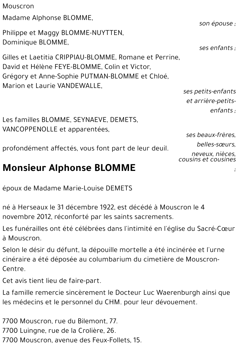 Alphonse BLOMME