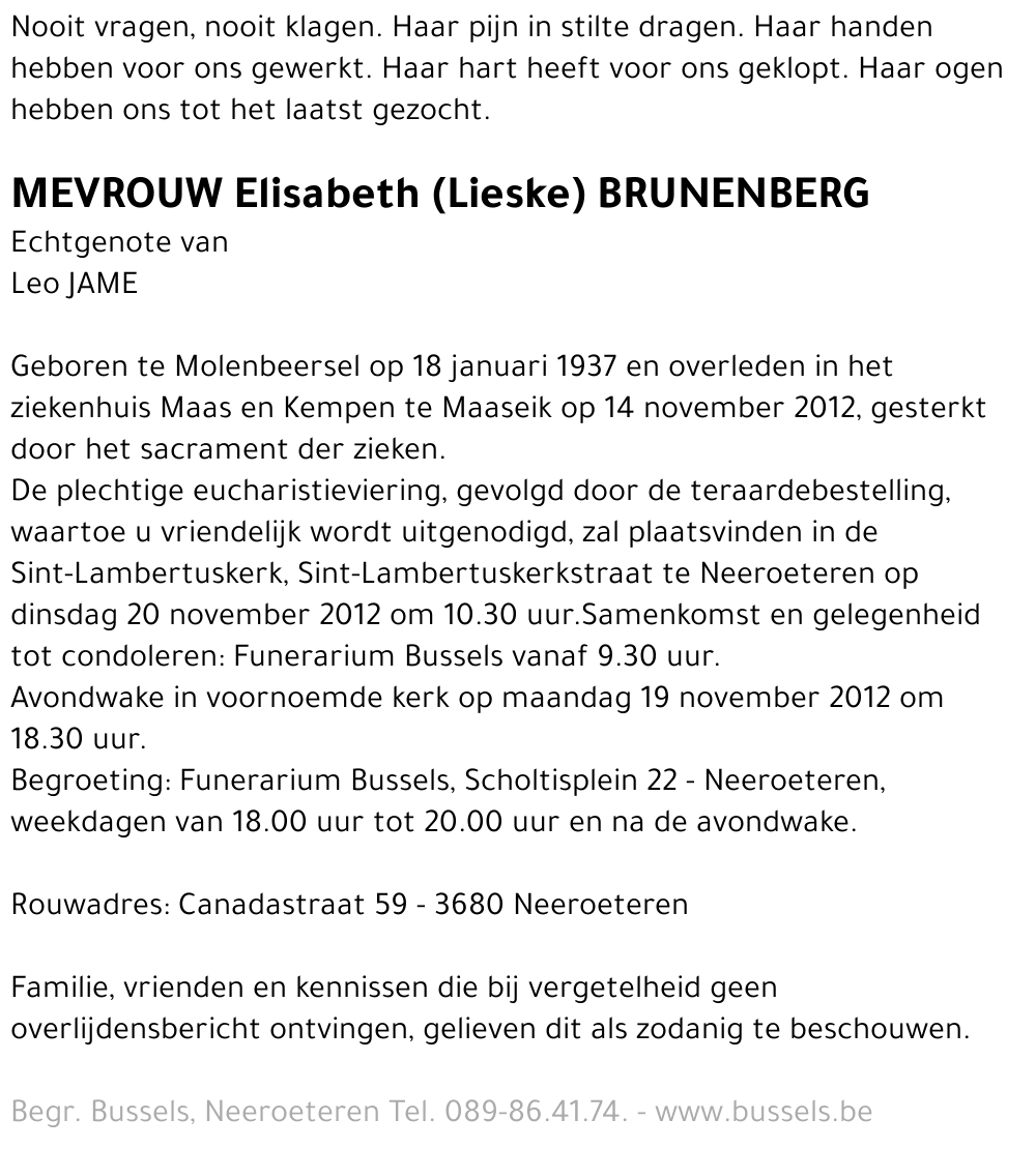 Elisabeth (Lieske) BRUNENBERG
