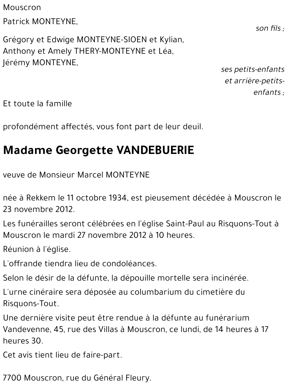 Georgette VANDEBUERIE
