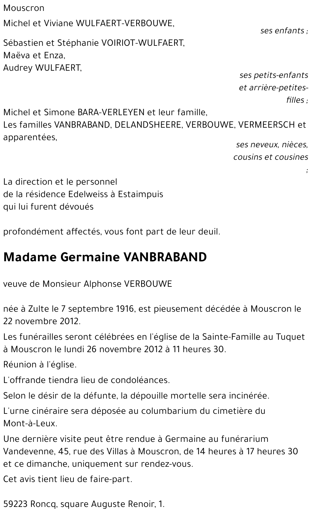 Germaine VANBRABAND