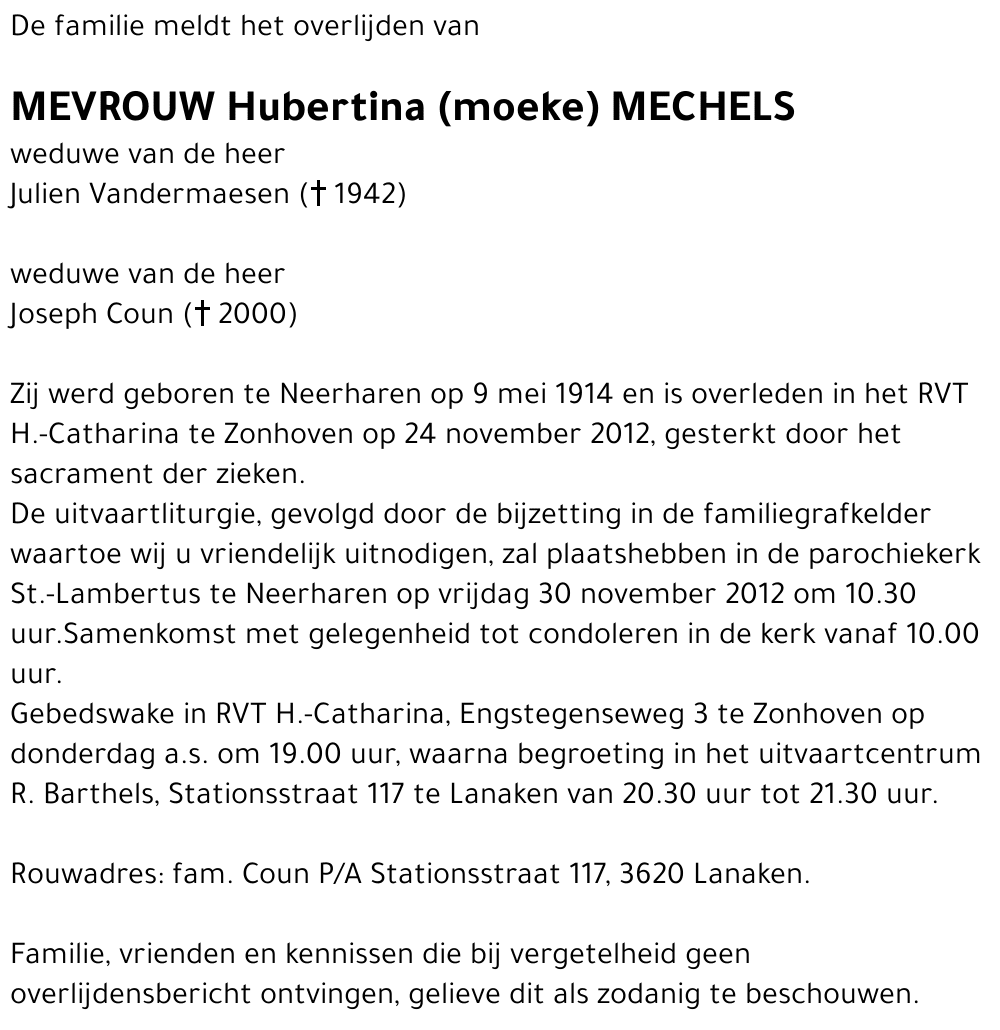 Hubertina (moeke) Mechels