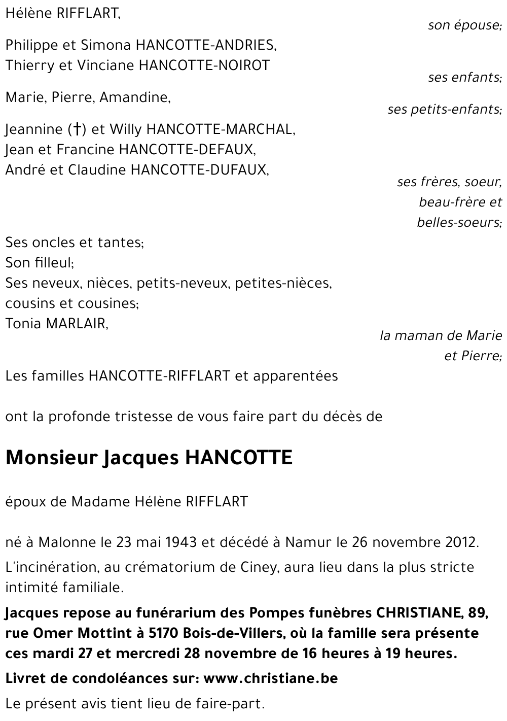 Jacques HANCOTTE