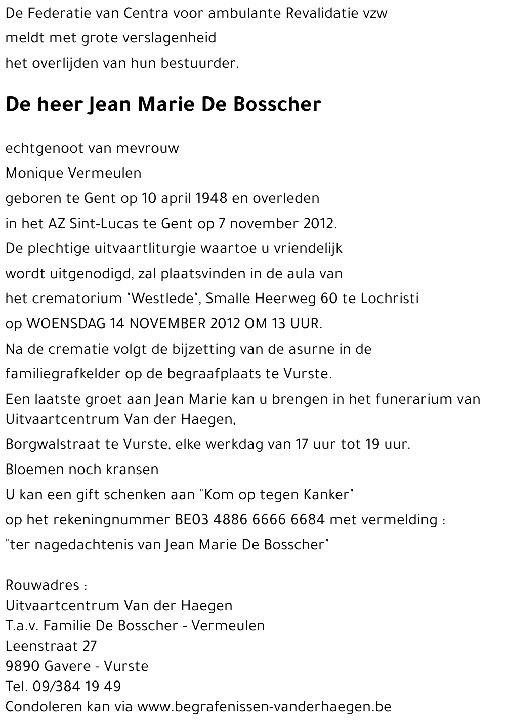 Jean Marie De Bosscher