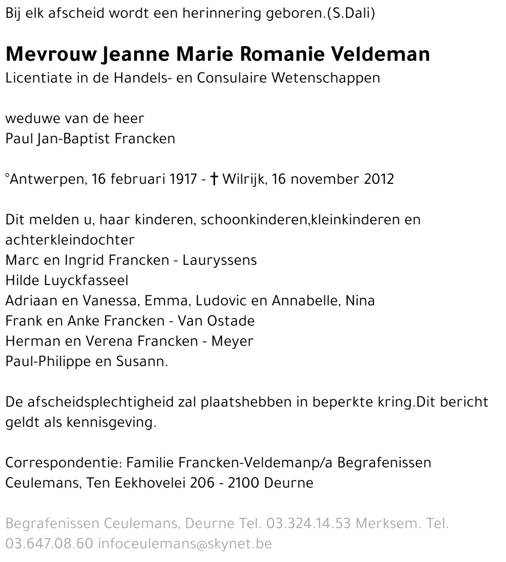 Jeanne Marie Romanie Veldeman