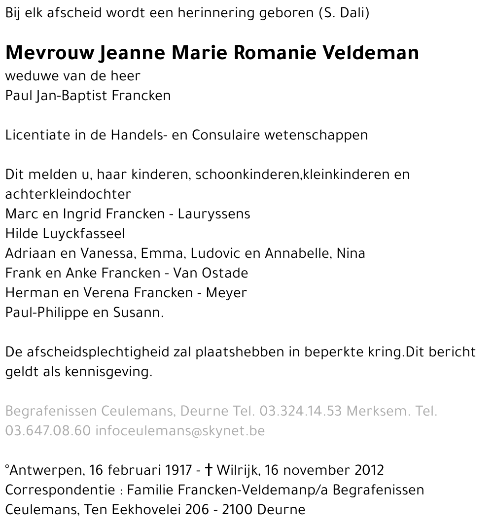 Jeanne Marie Romanie Veldeman