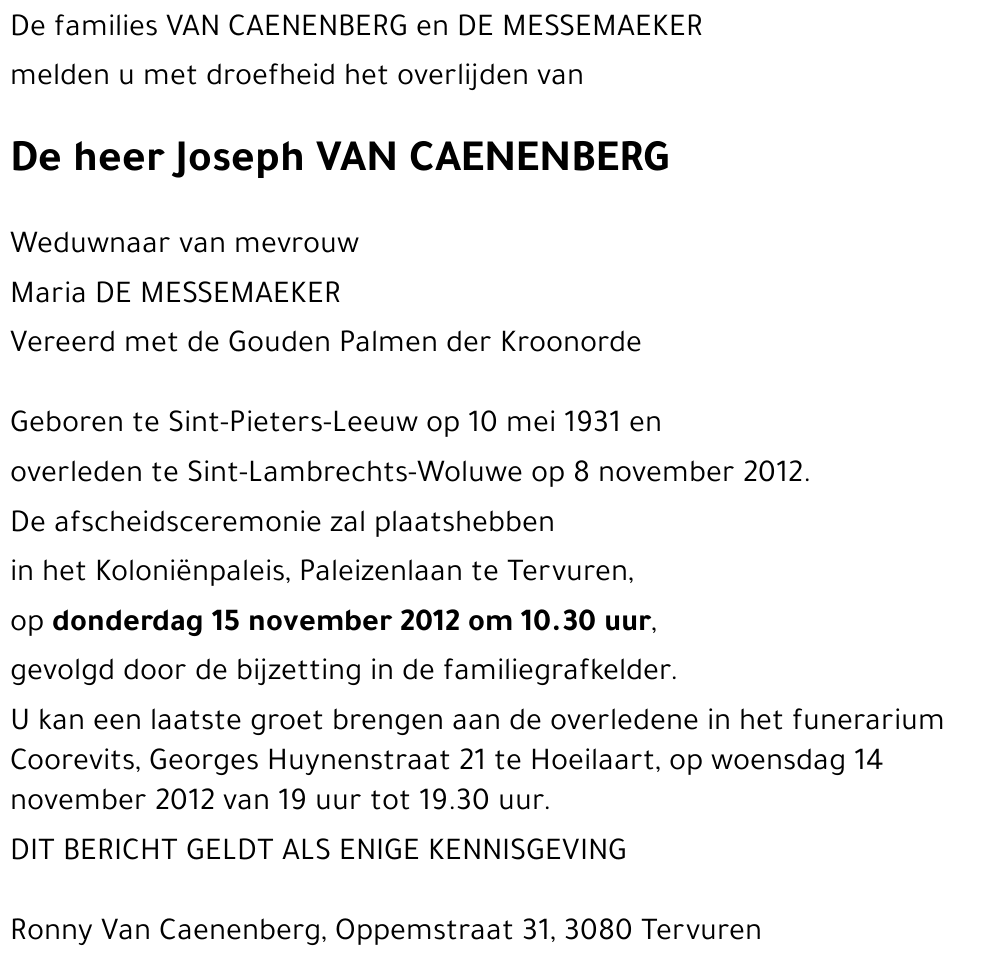 Joseph VAN CAENENBERG