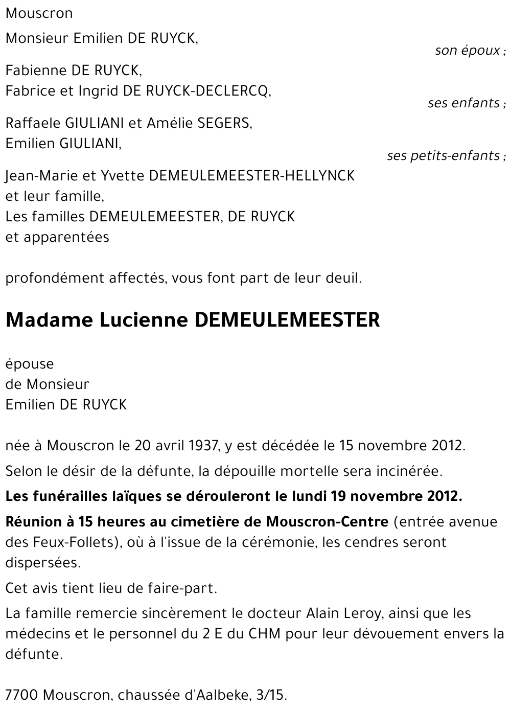 Lucienne DEMEULEMEESTER