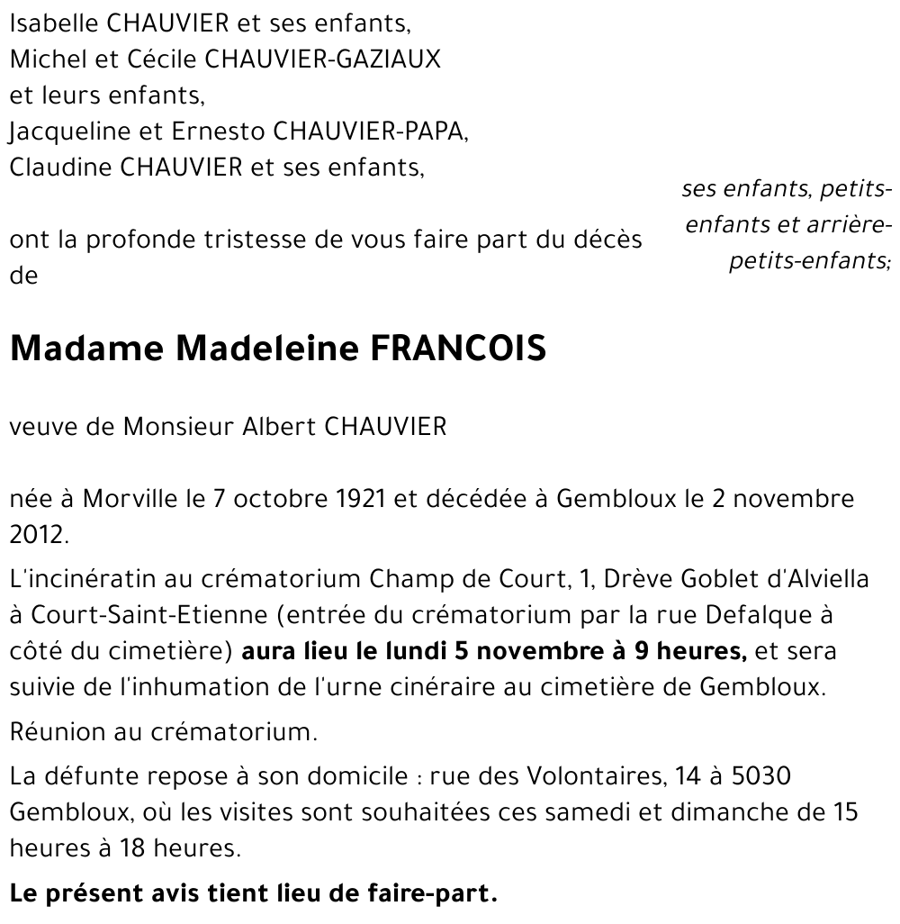 Madeleine FRANCOIS