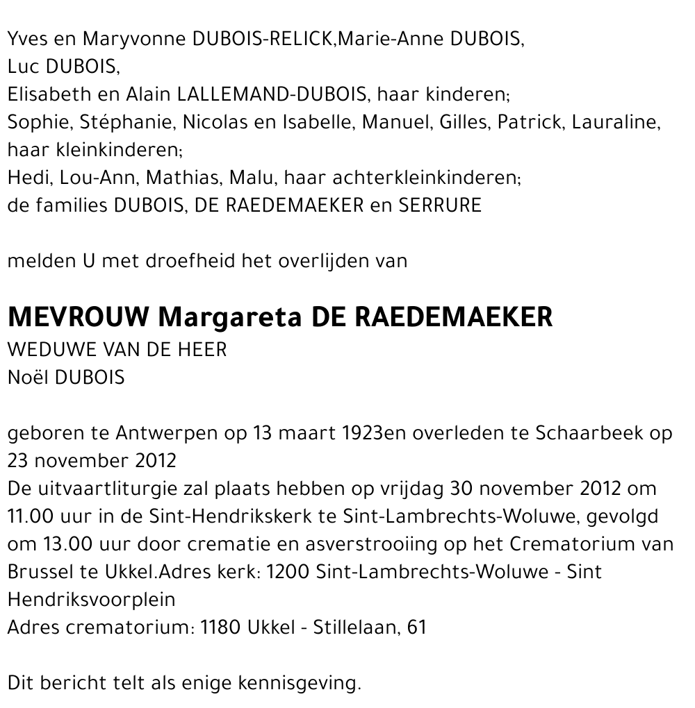 Margareta De Raedemaeker