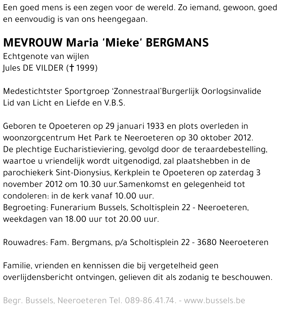 Maria 'Mieke' BERGMANS