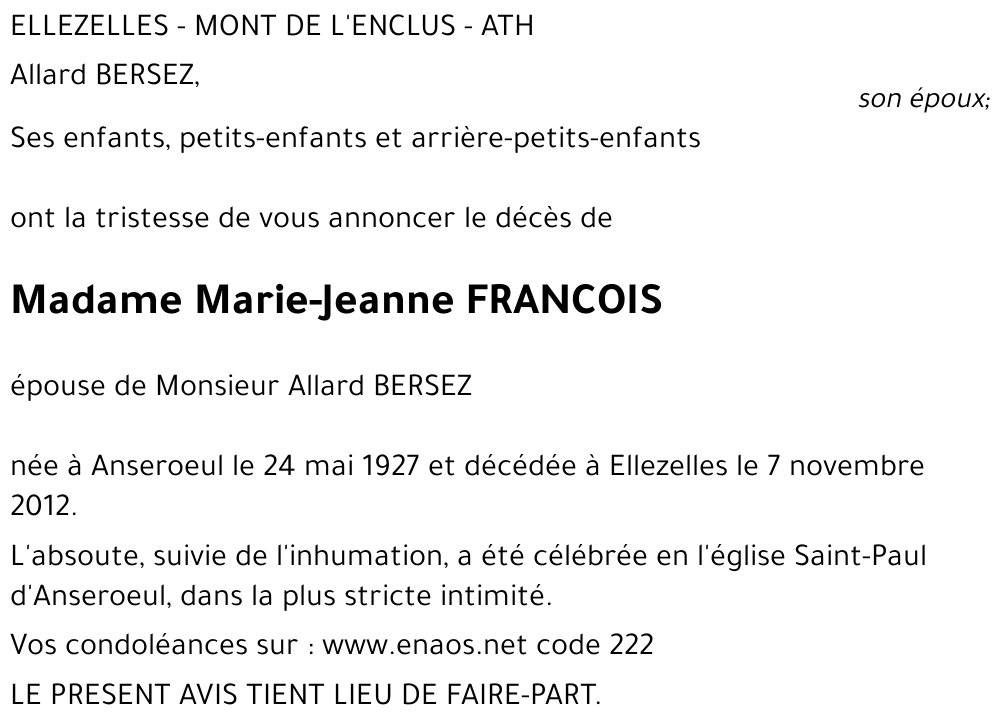 Marie-Jeanne FRANCOIS