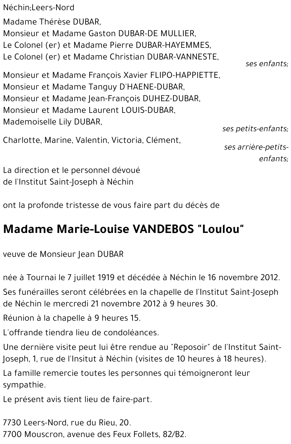 Marie-Louise (Loulou) VANDEBOS