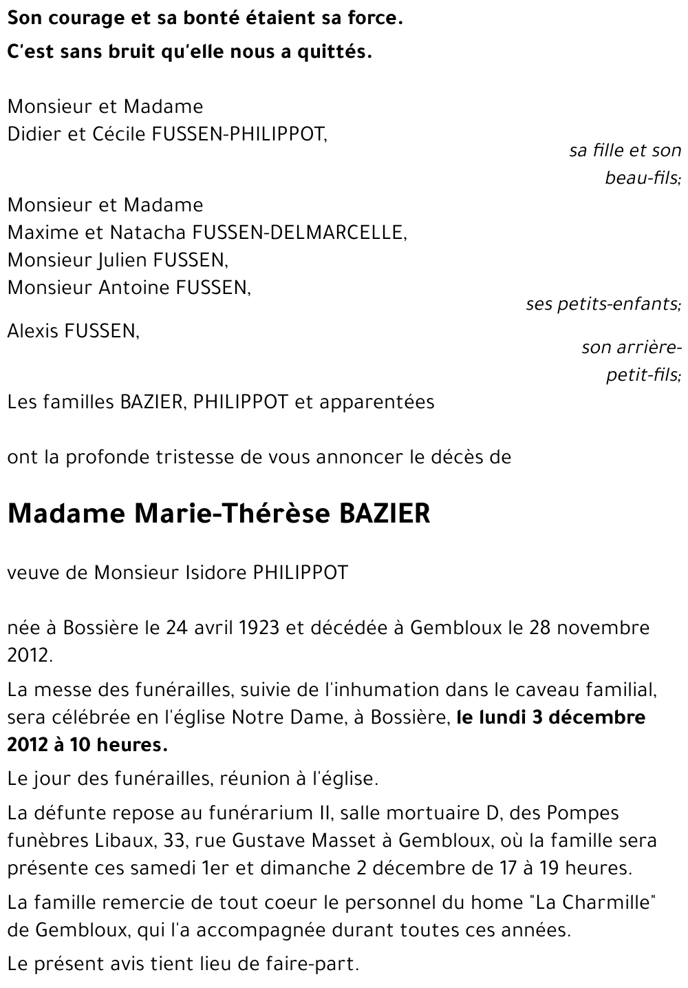 Marie-Thérèse BAZIER