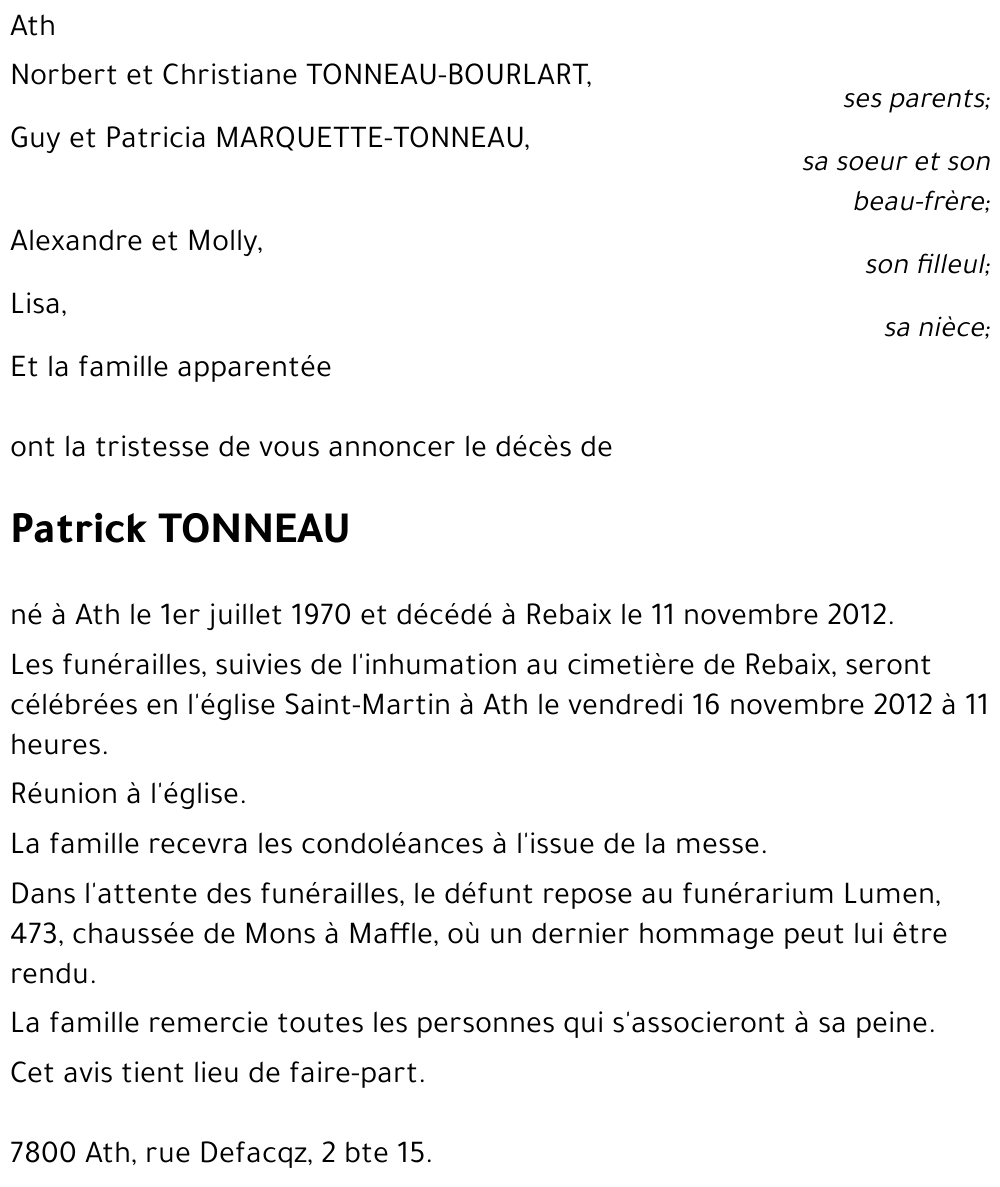 PATRICK TONNEAU