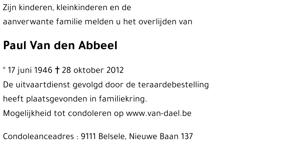 Paulus VAN DEN ABBEEL