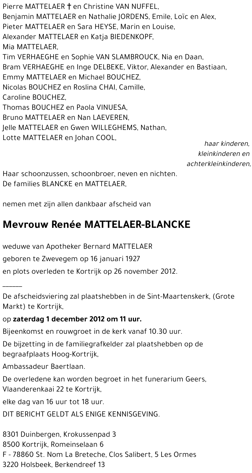 Renée MATTELAER - BLANCKE