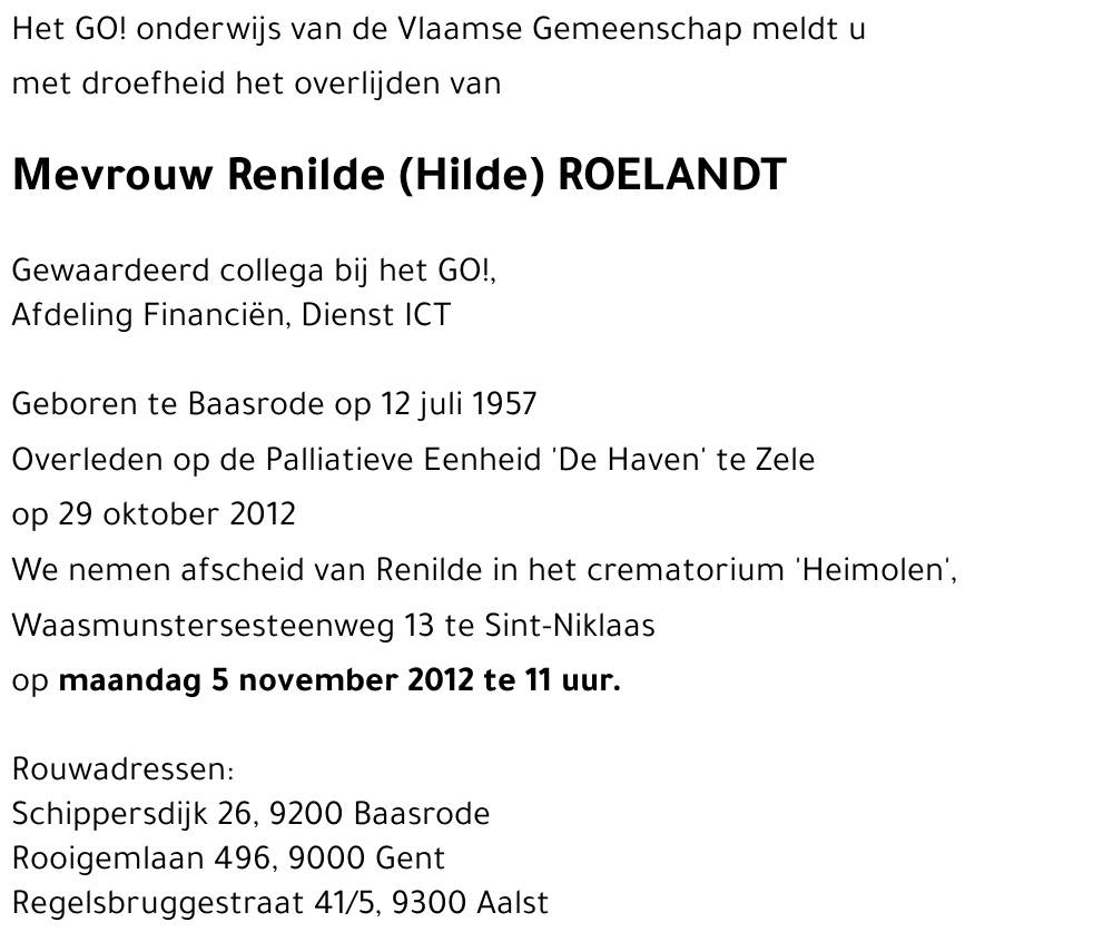 Renilde (Hilde) ROELANDT