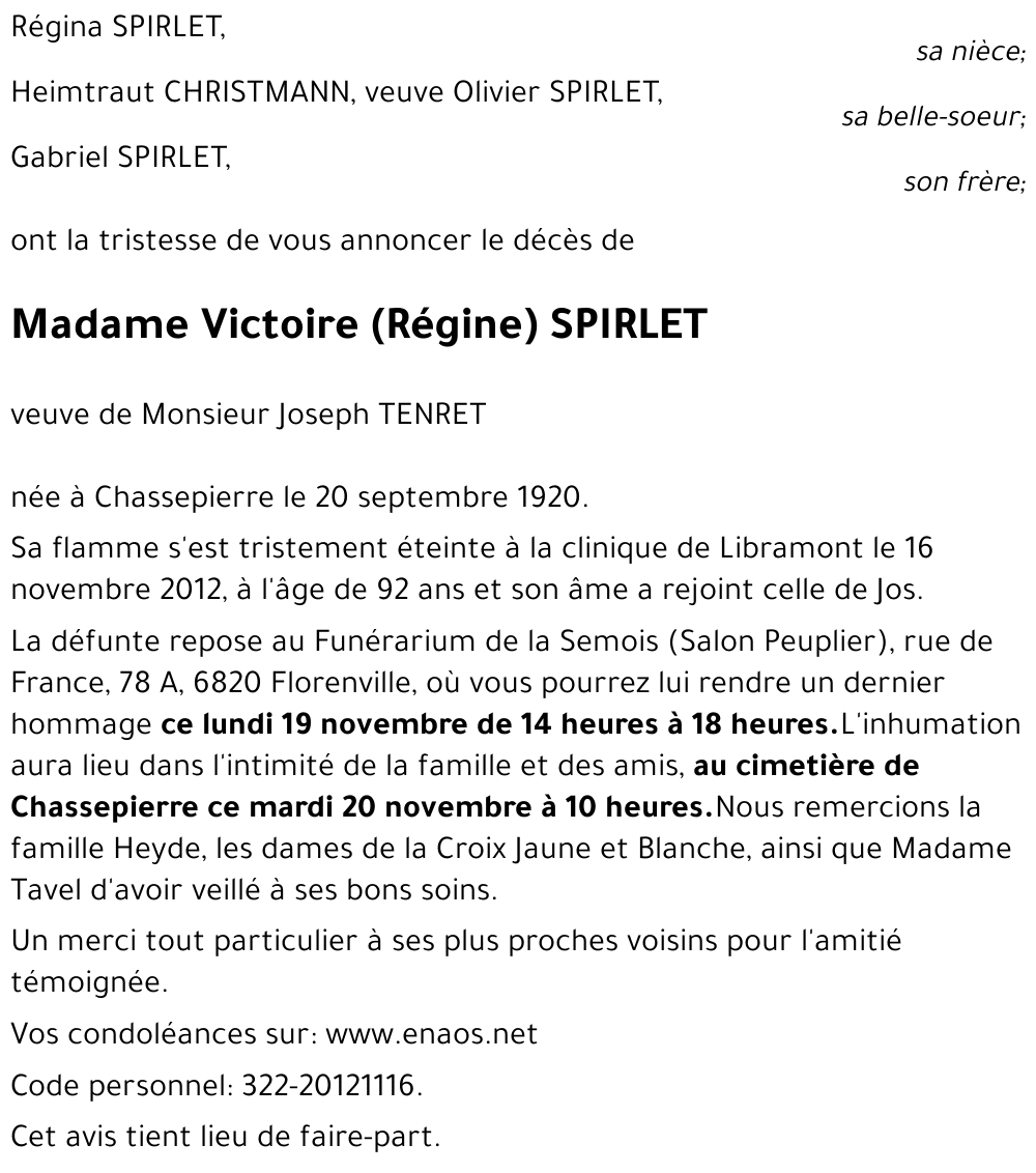 Victoire (Régine) SPIRLET