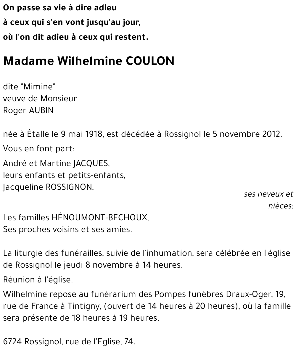 Wilhelmine COULON