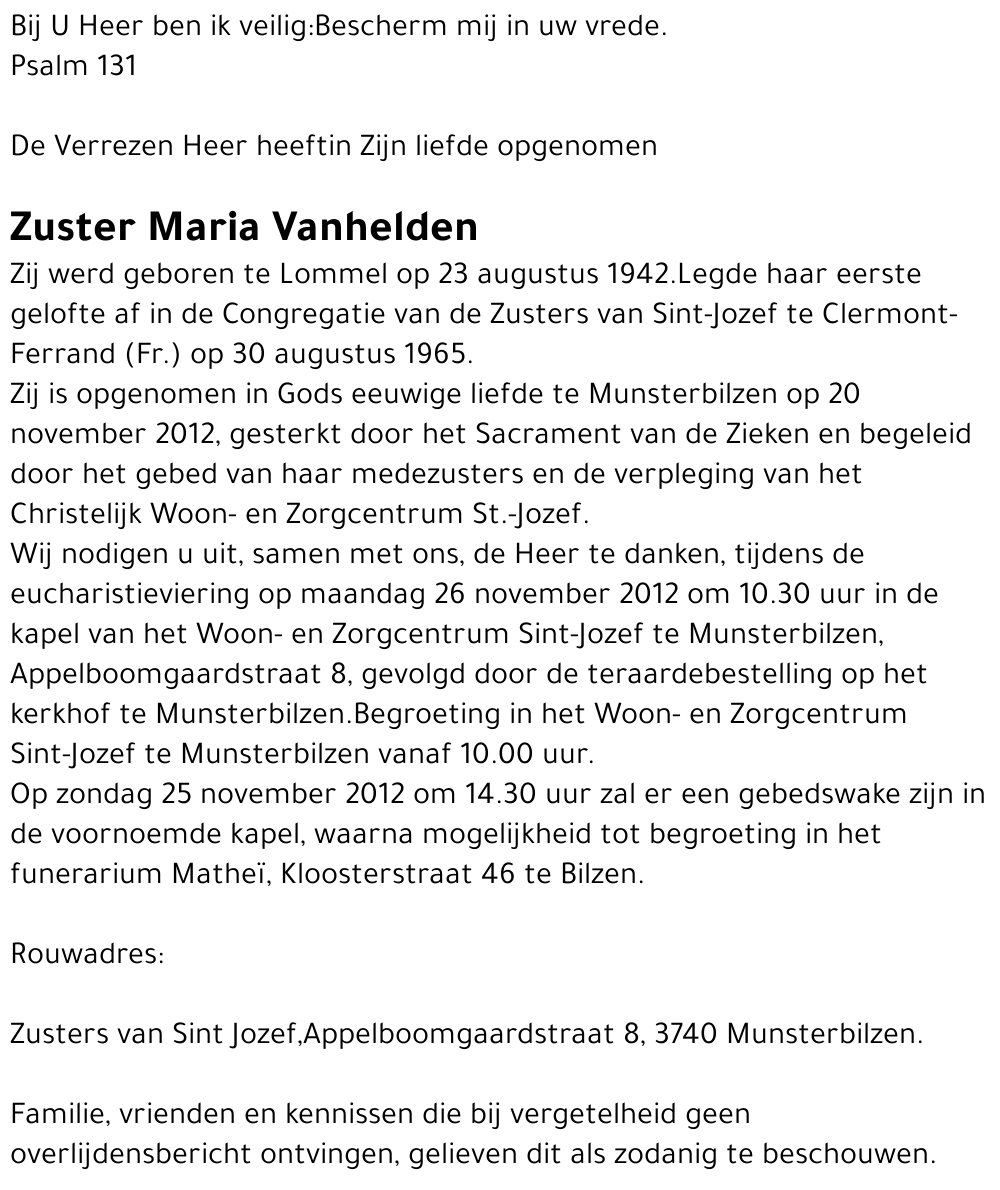 Zuster Maria Vanhelden