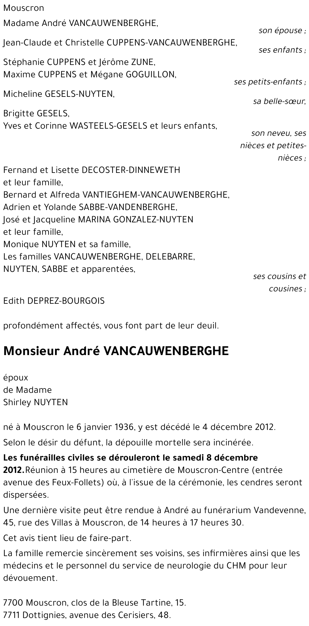 André VANCAUWENBERGHE