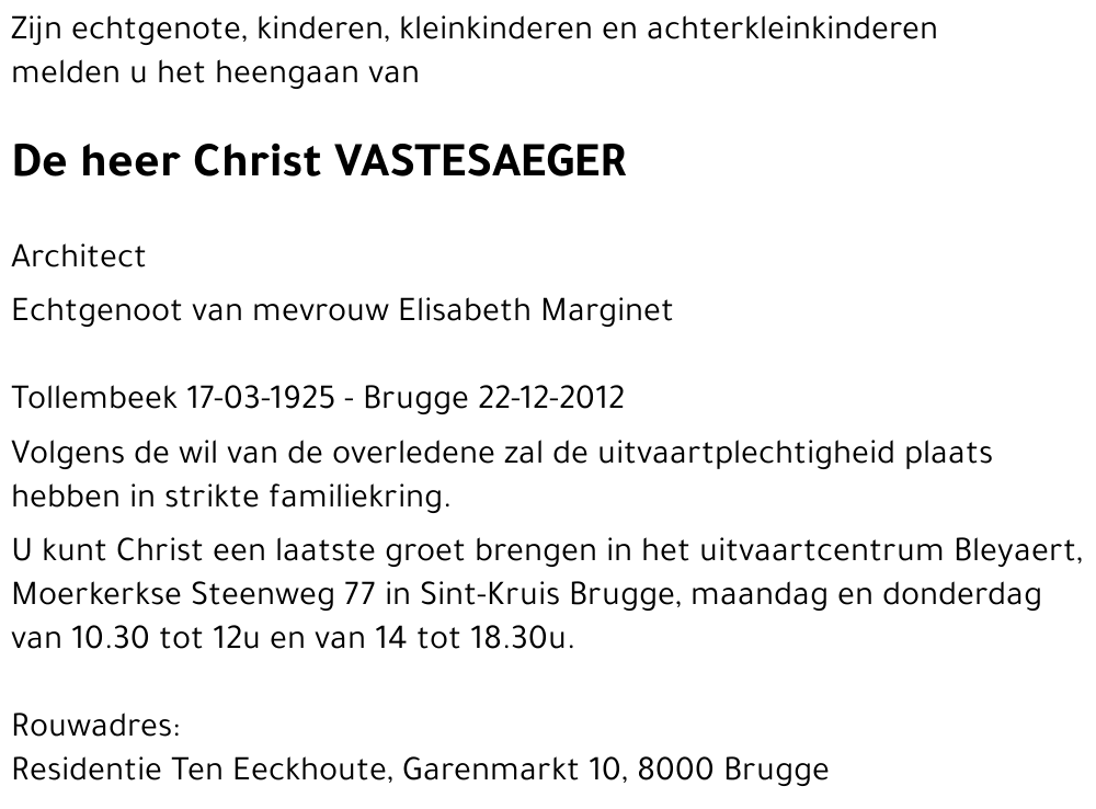 Christ VASTESAEGER
