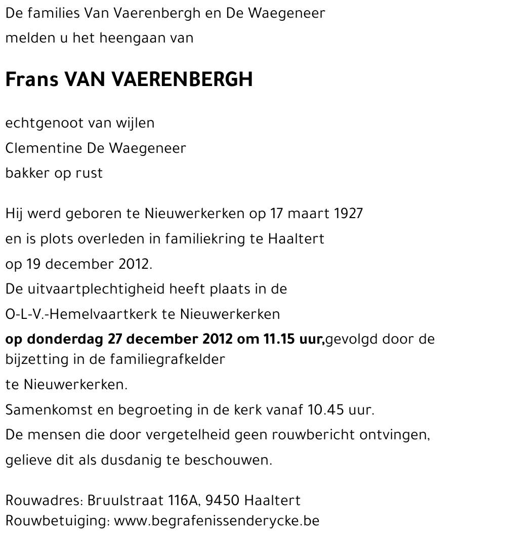 Frans VAN VAERENBERGH