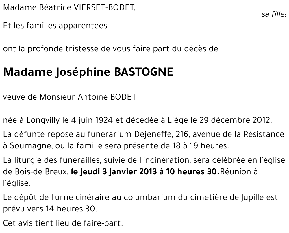 Joséphine BASTOGNE