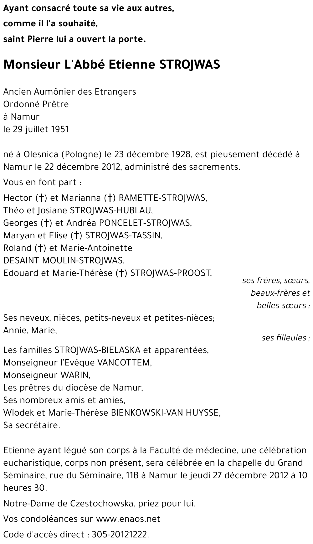 l'Abbé Etienne STROJWAS