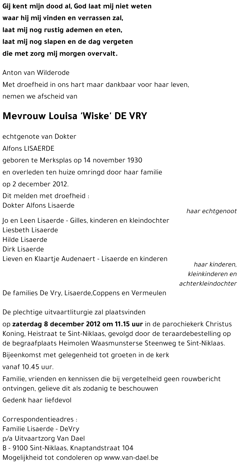 Louisa 'Wiske' DE VRY