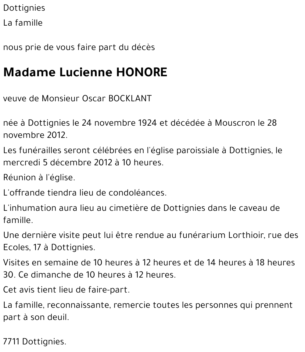 Lucienne HONORE
