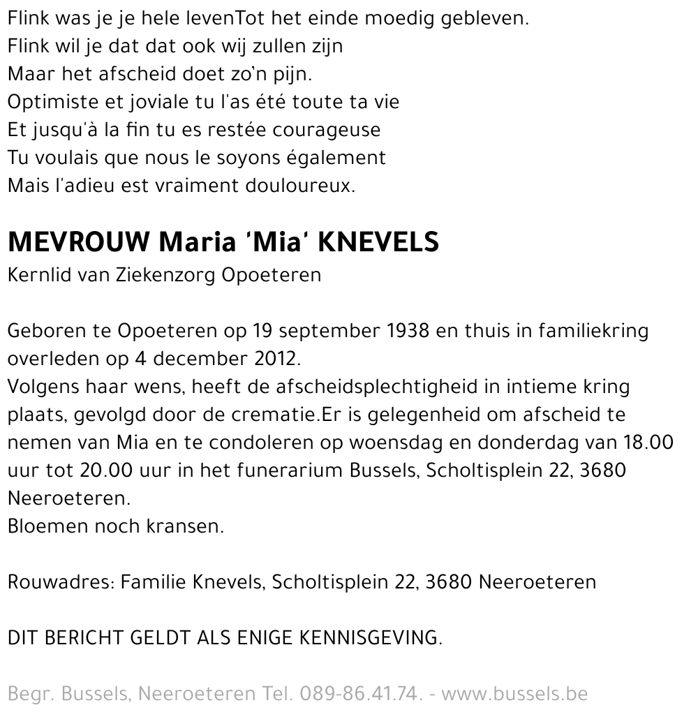 Maria 'Mia' KNEVELS