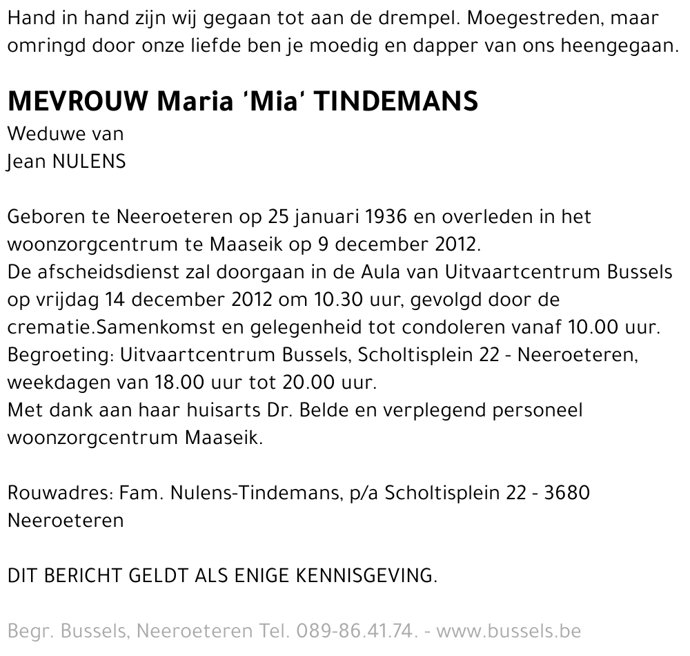 Maria 'Mia' TINDEMANS