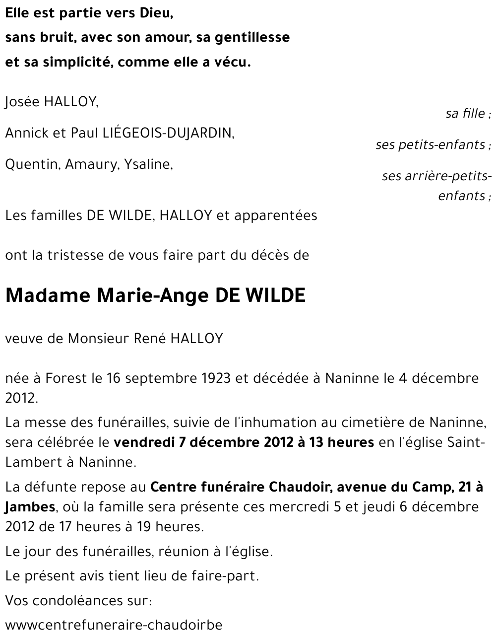 Marie-Ange DE WILDE